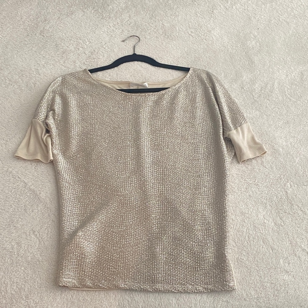 Promod Metallic Textured Shimmering Beige Blouse